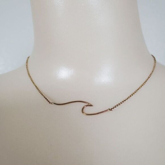 1/20 14KGF Yellow Gold Filled Ocean Wave Beach Dainty Minimalist Chain Necklace - Picture 8 of 8